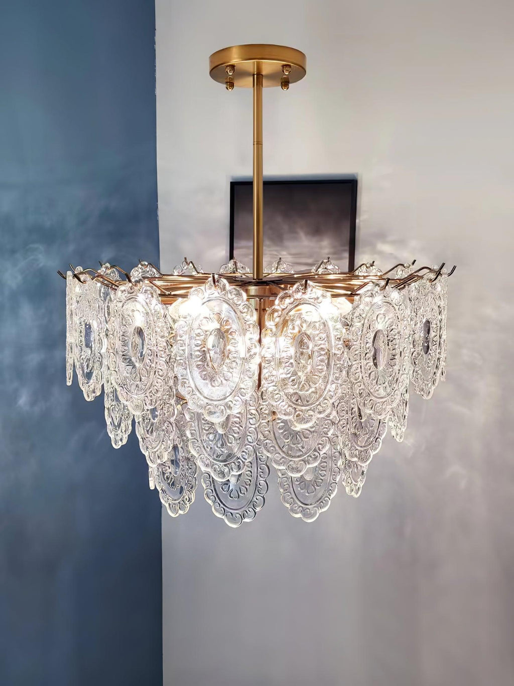 Lustra Chandelier Vague en Verre et Fer Forgé Élégant - Neutralighting