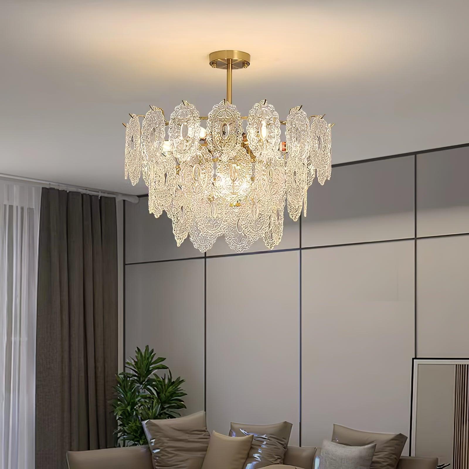 Lustra Chandelier Vague en Verre et Fer Forgé Élégant - Neutralighting