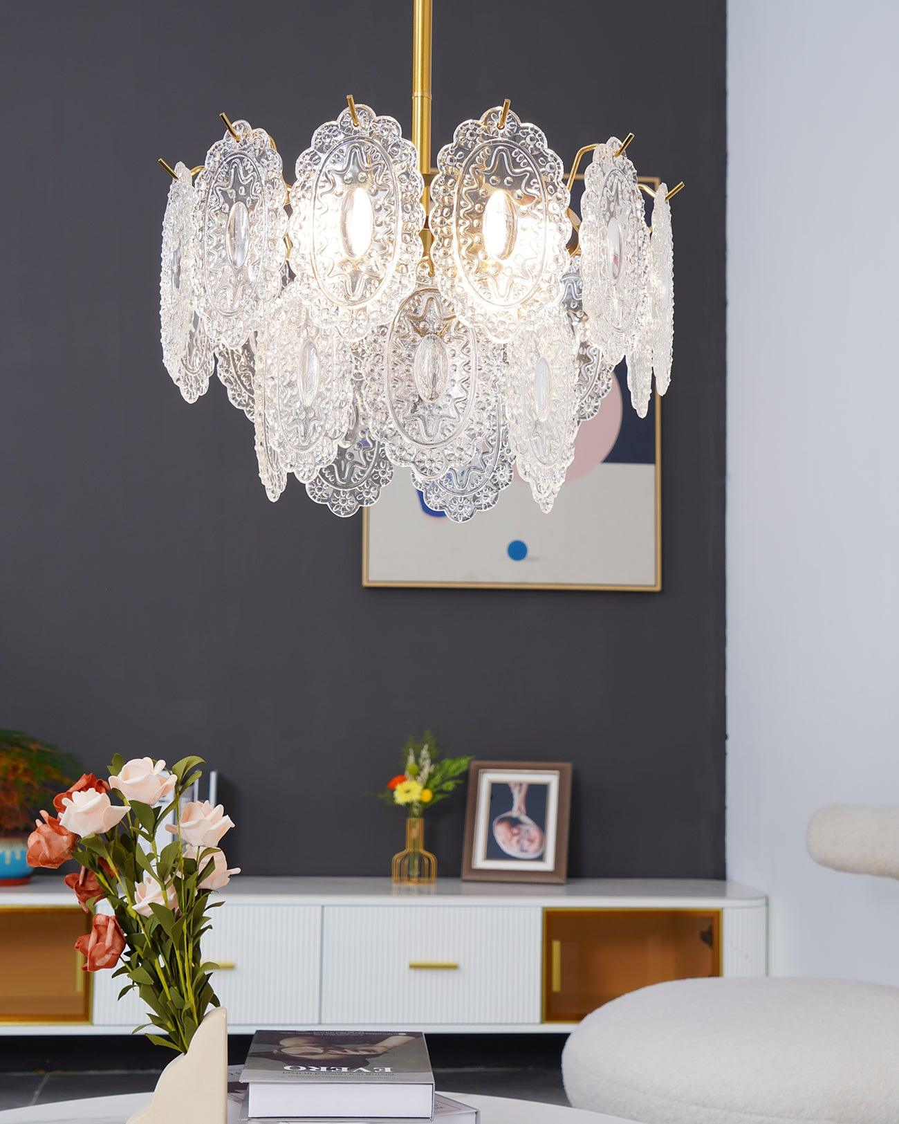 Lustra Chandelier Vague en Verre et Fer Forgé Élégant - Neutralighting