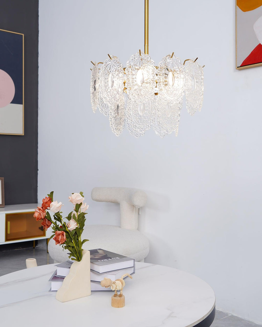 Lustra Chandelier Vague en Verre et Fer Forgé Élégant - Neutralighting