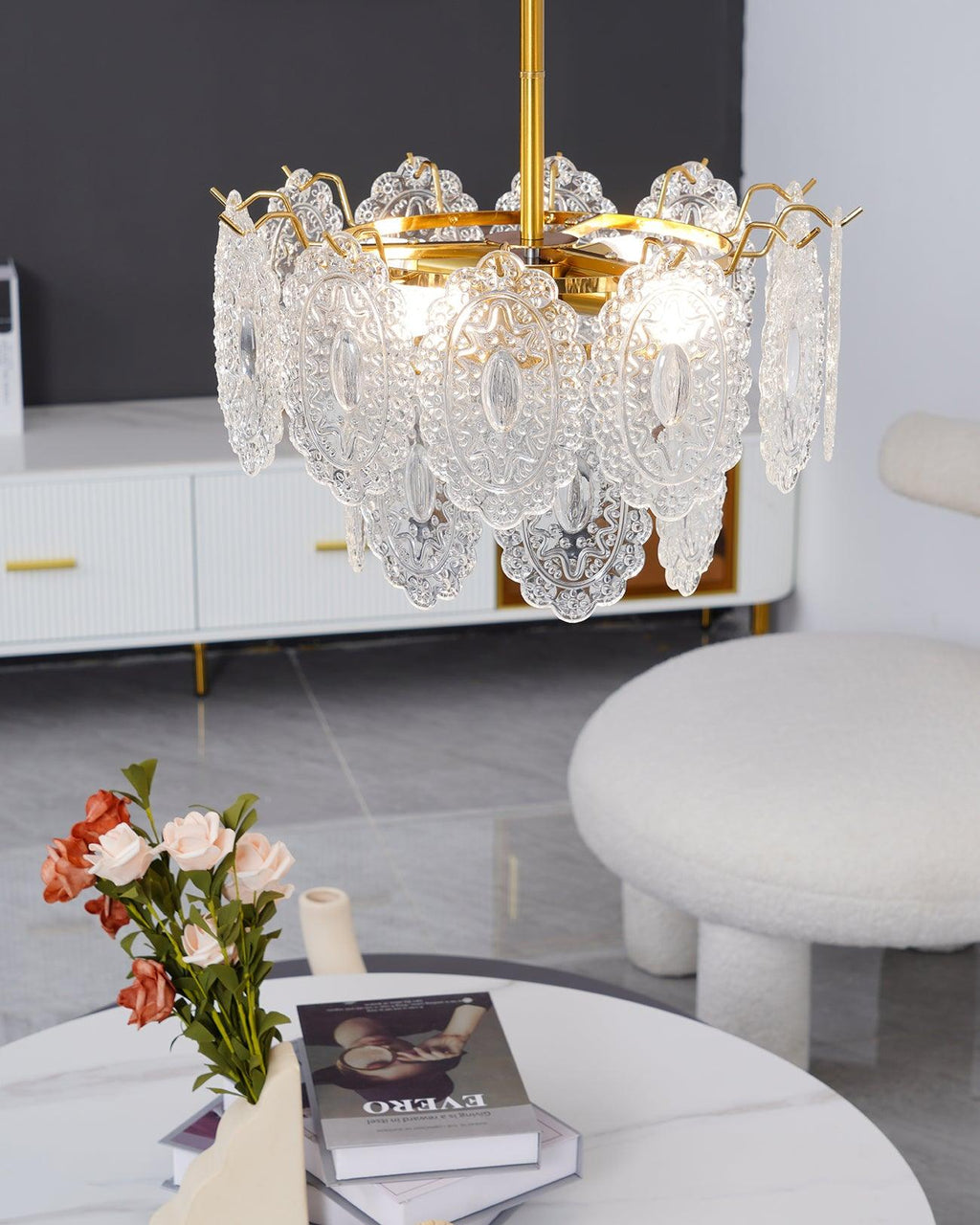 Lustra Chandelier Vague en Verre et Fer Forgé Élégant - Neutralighting