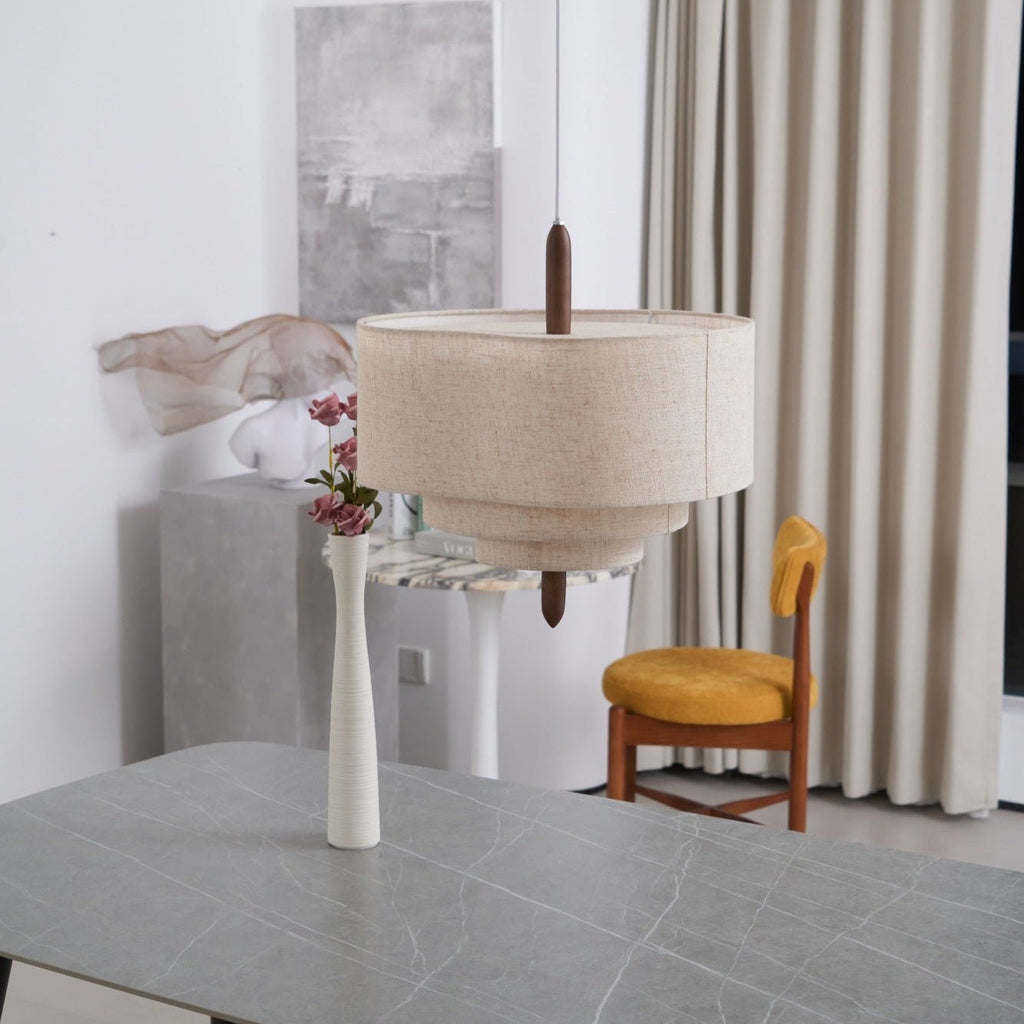 Eldorora Élégance Vague Échelle Bois Tissu Pendentif Lampe - Neutralighting