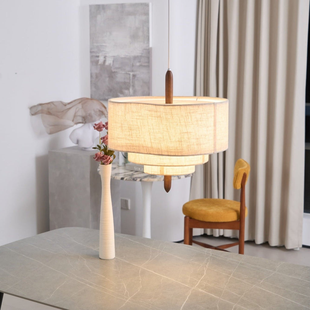 Eldorora Élégance Vague Échelle Bois Tissu Pendentif Lampe - Neutralighting