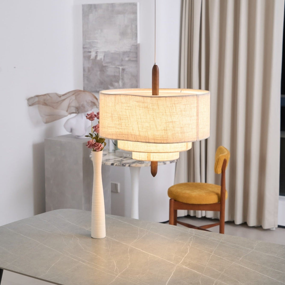 Eldorora Élégance Vague Échelle Bois Tissu Pendentif Lampe - Neutralighting