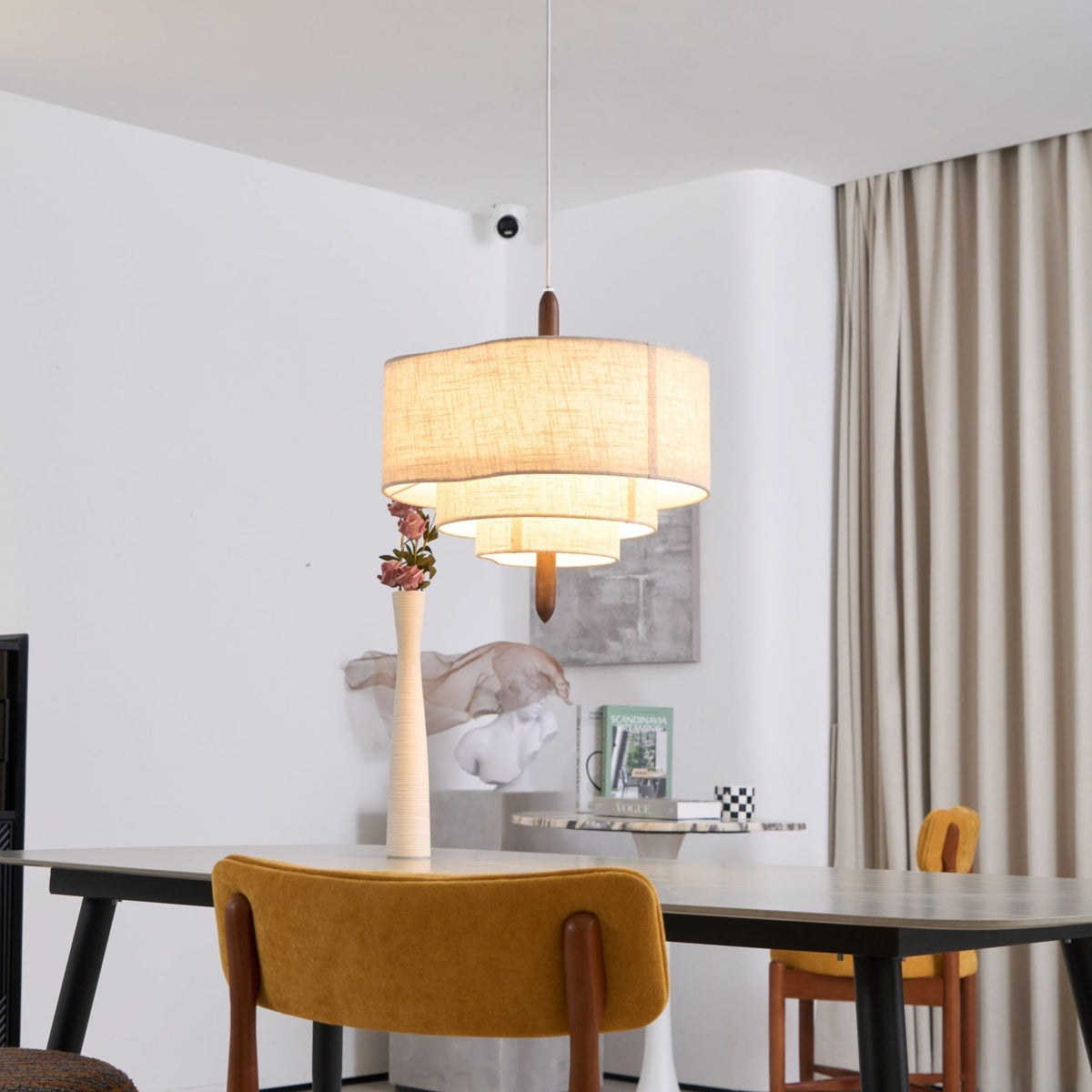 Eldorora Élégance Vague Échelle Bois Tissu Pendentif Lampe - Neutralighting