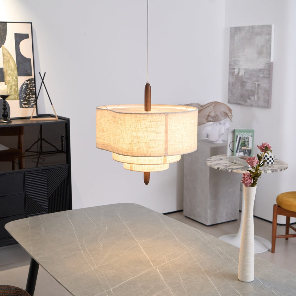 Eldorora Élégance Vague Échelle Bois Tissu Pendentif Lampe - Neutralighting