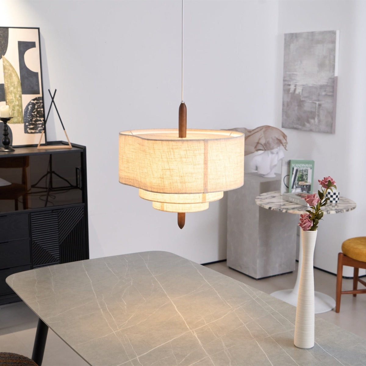Eldorora Élégance Vague Échelle Bois Tissu Pendentif Lampe - Neutralighting