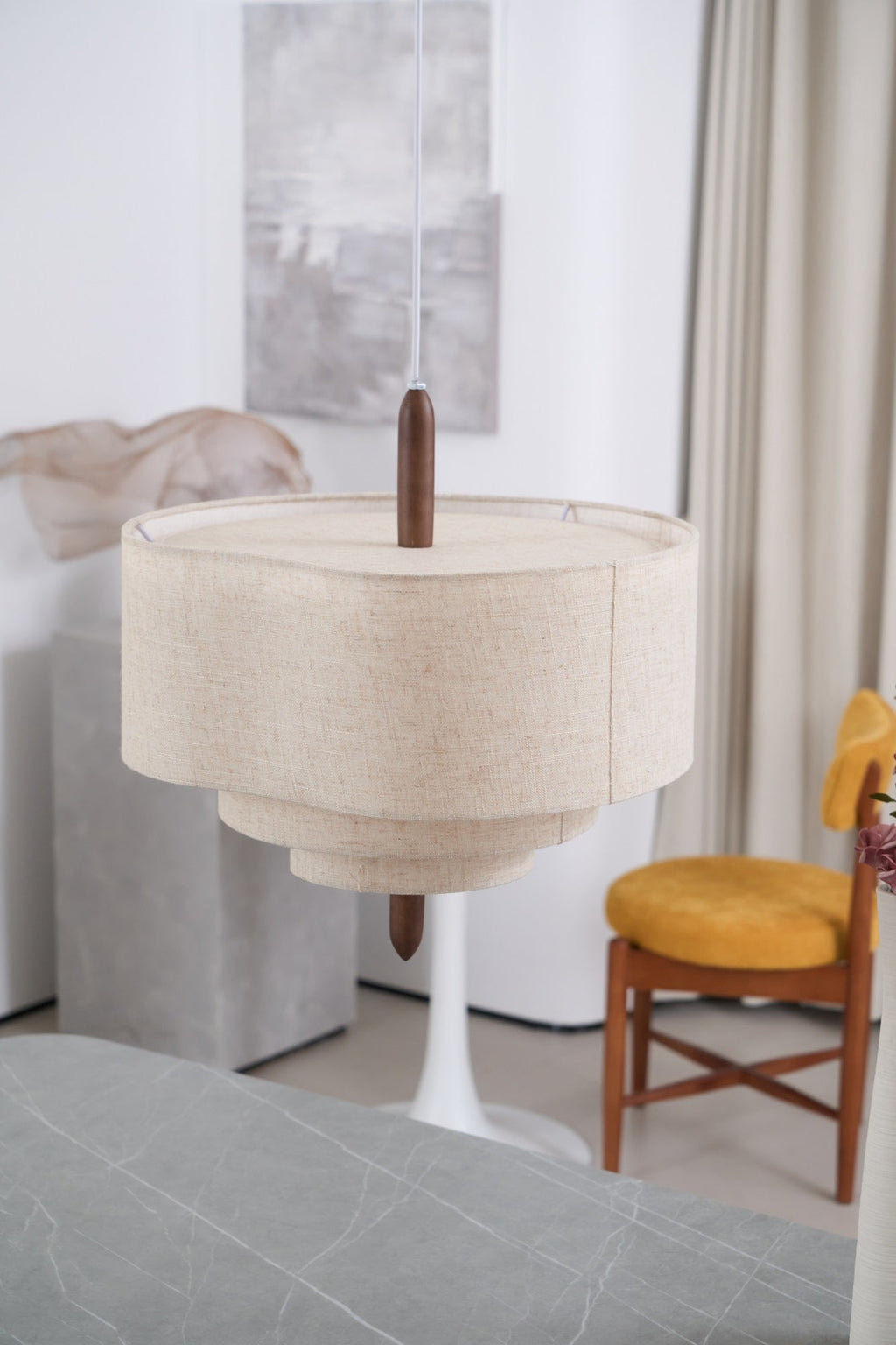 Eldorora Élégance Vague Échelle Bois Tissu Pendentif Lampe - Neutralighting
