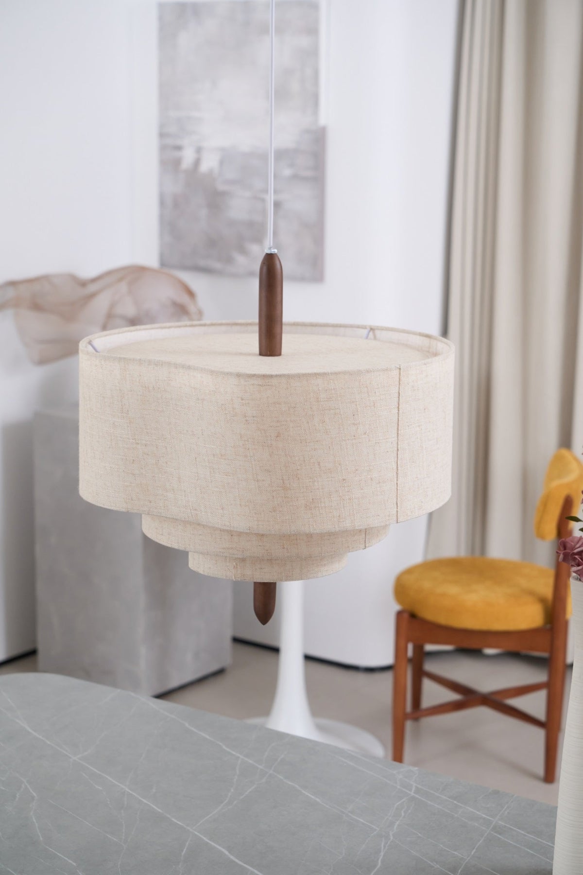 Eldorora Élégance Vague Échelle Bois Tissu Pendentif Lampe - Neutralighting