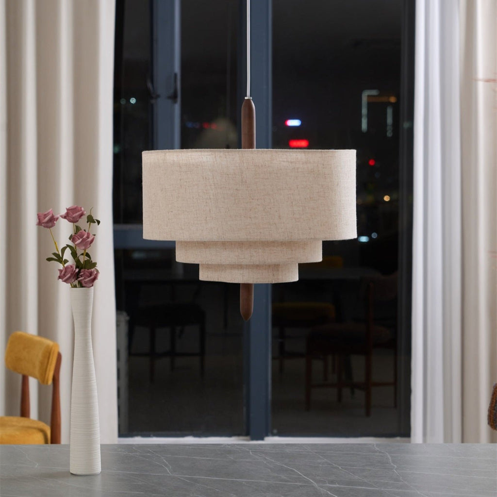 Eldorora Élégance Vague Échelle Bois Tissu Pendentif Lampe - Neutralighting