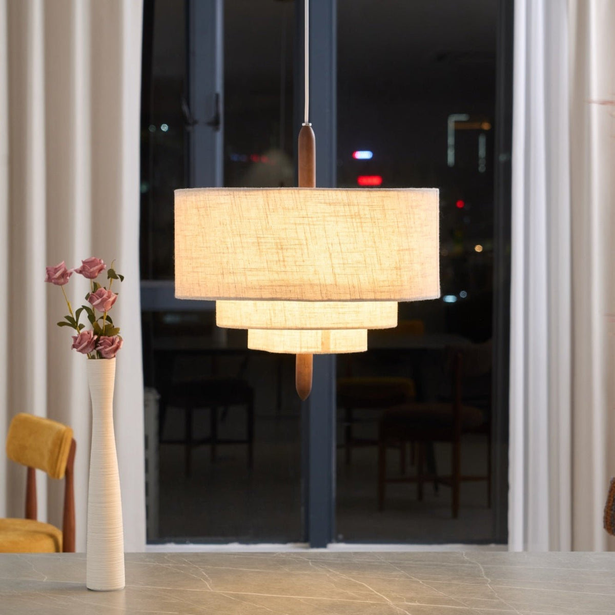 Eldorora Élégance Vague Échelle Bois Tissu Pendentif Lampe - Neutralighting