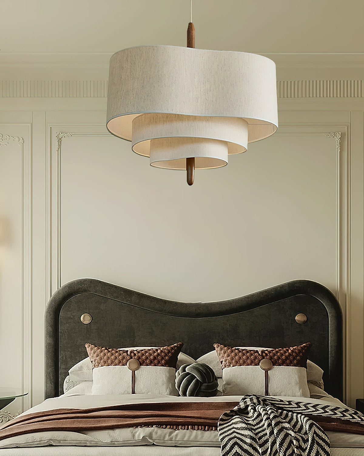 Eldorora Élégance Vague Échelle Bois Tissu Pendentif Lampe - Neutralighting
