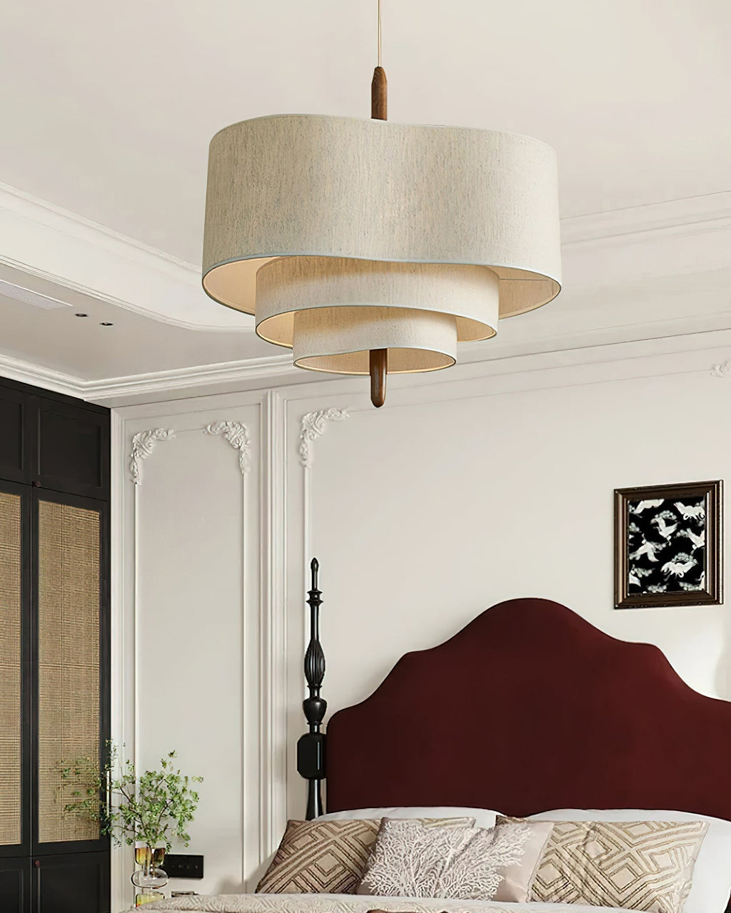 Eldorora Élégance Vague Échelle Bois Tissu Pendentif Lampe - Neutralighting