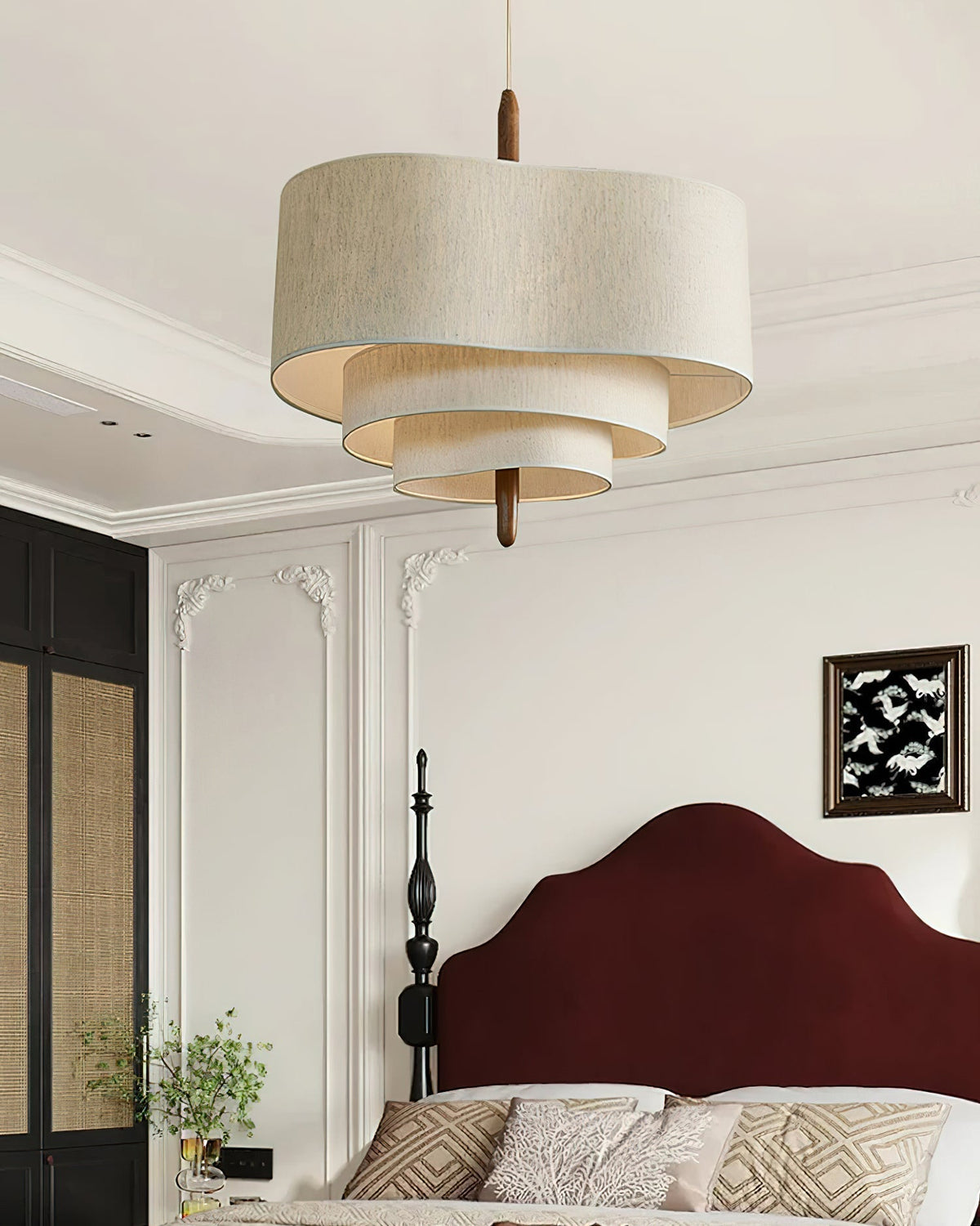 Eldorora Élégance Vague Échelle Bois Tissu Pendentif Lampe - Neutralighting