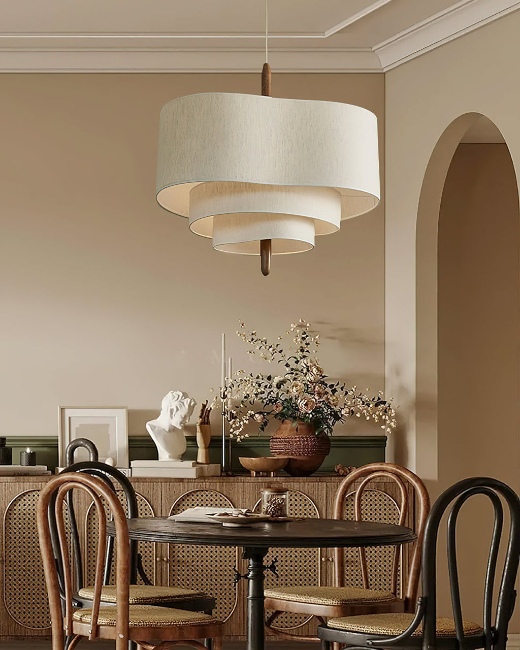 Eldorora Élégance Vague Échelle Bois Tissu Pendentif Lampe - Neutralighting