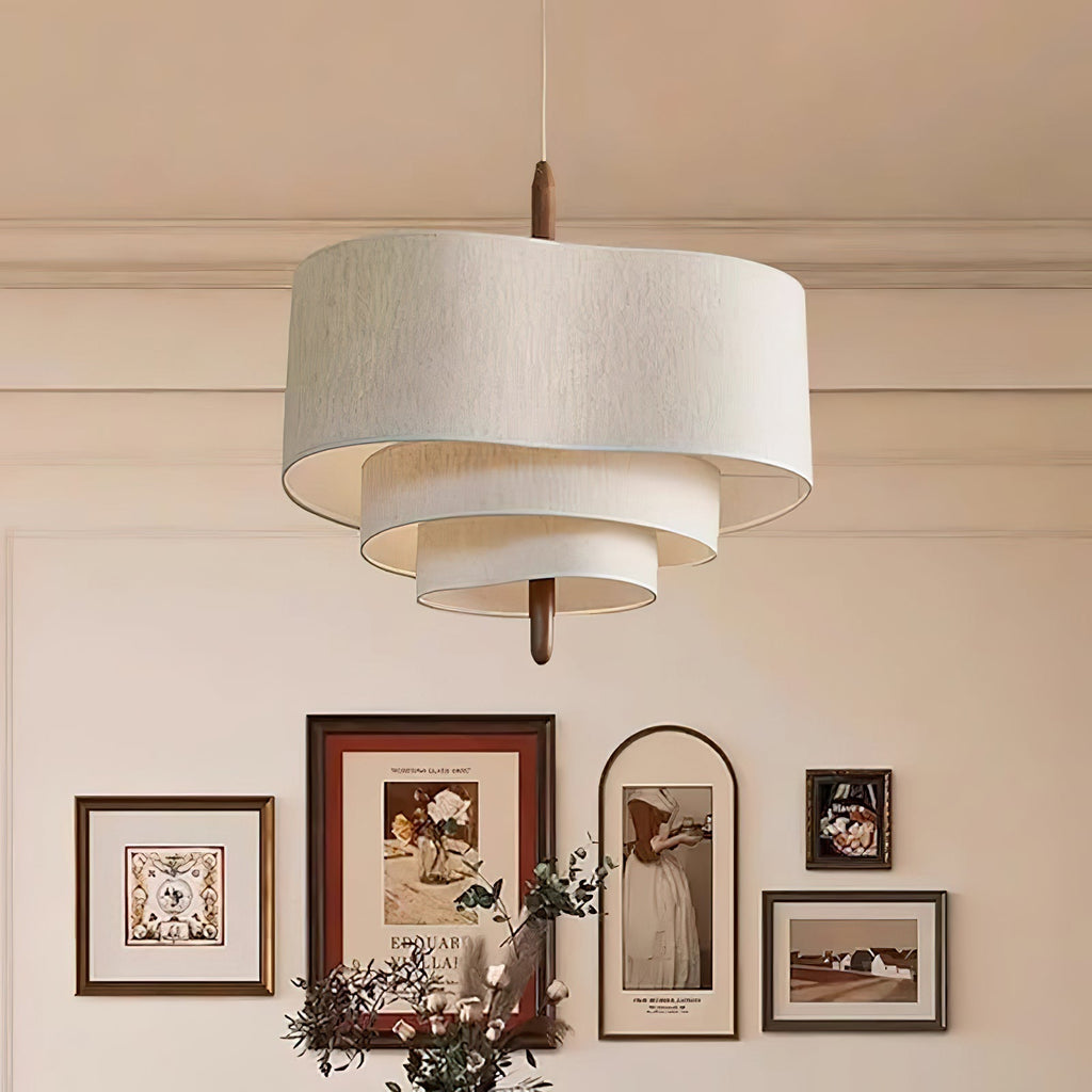 Eldorora Élégance Vague Échelle Bois Tissu Pendentif Lampe - Neutralighting