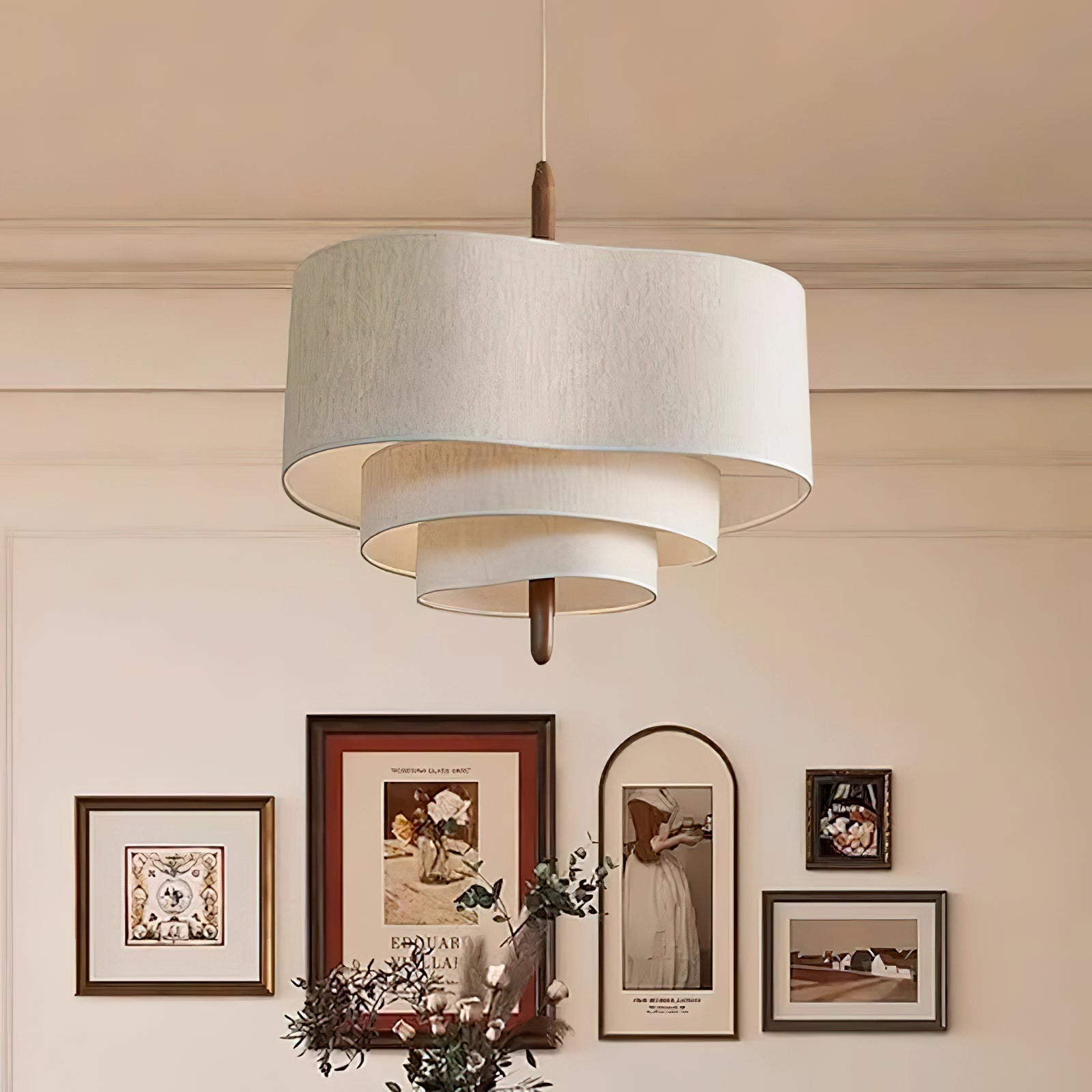 Eldorora Élégance Vague Échelle Bois Tissu Pendentif Lampe - Neutralighting