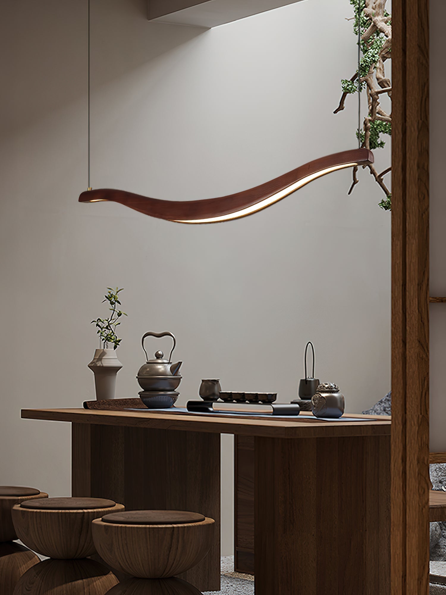 Lustra Chandelier Bois Forme Ondulée Élégant - Neutralighting