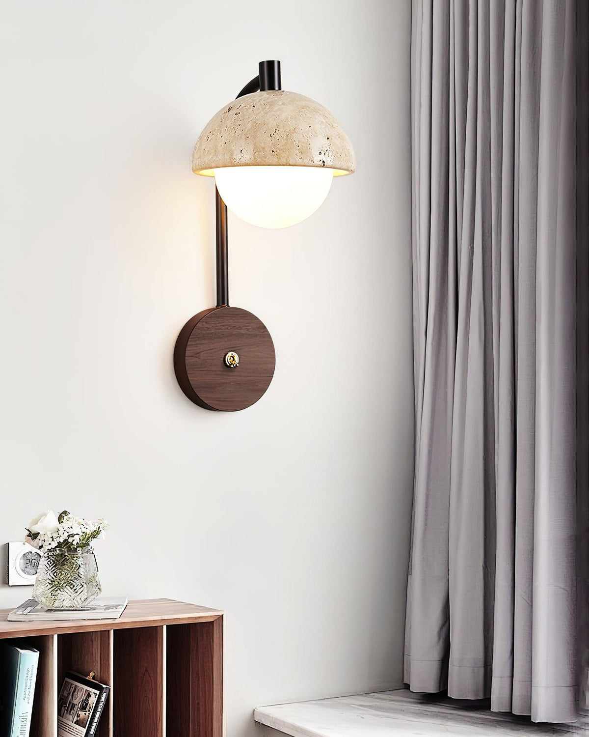 Ritta Lampe Murale Travertin Bois Dôme - Neutralighting
