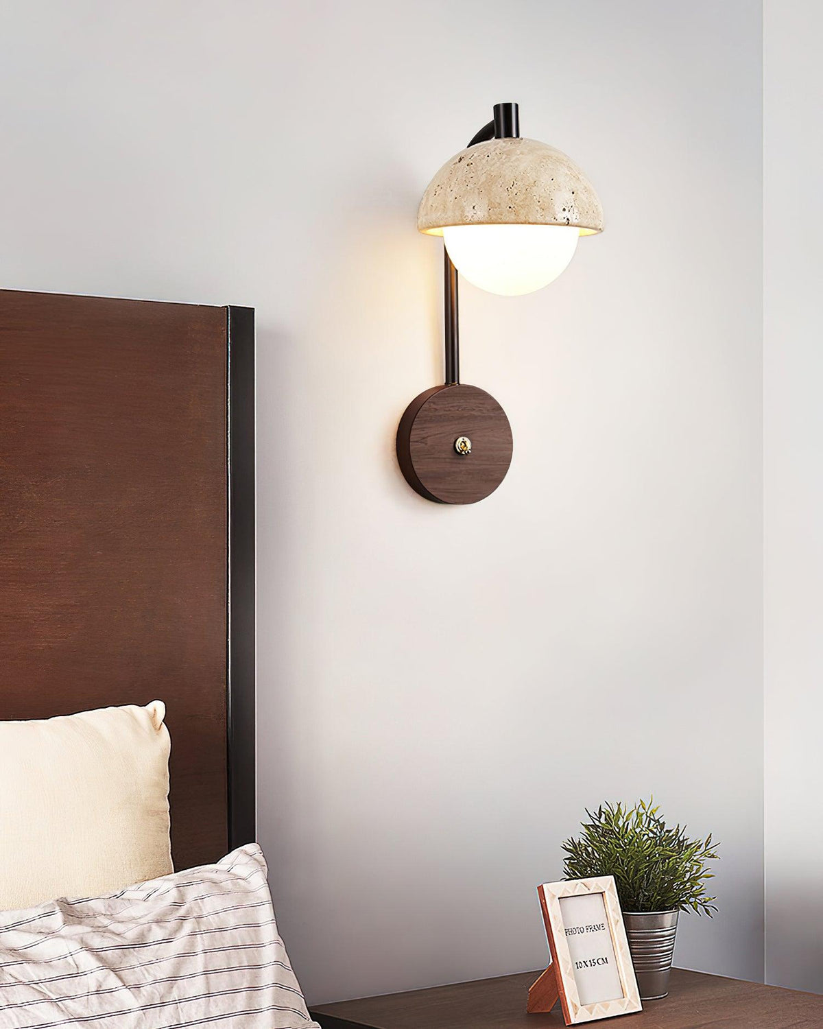 Ritta Lampe Murale Travertin Bois Dôme - Neutralighting