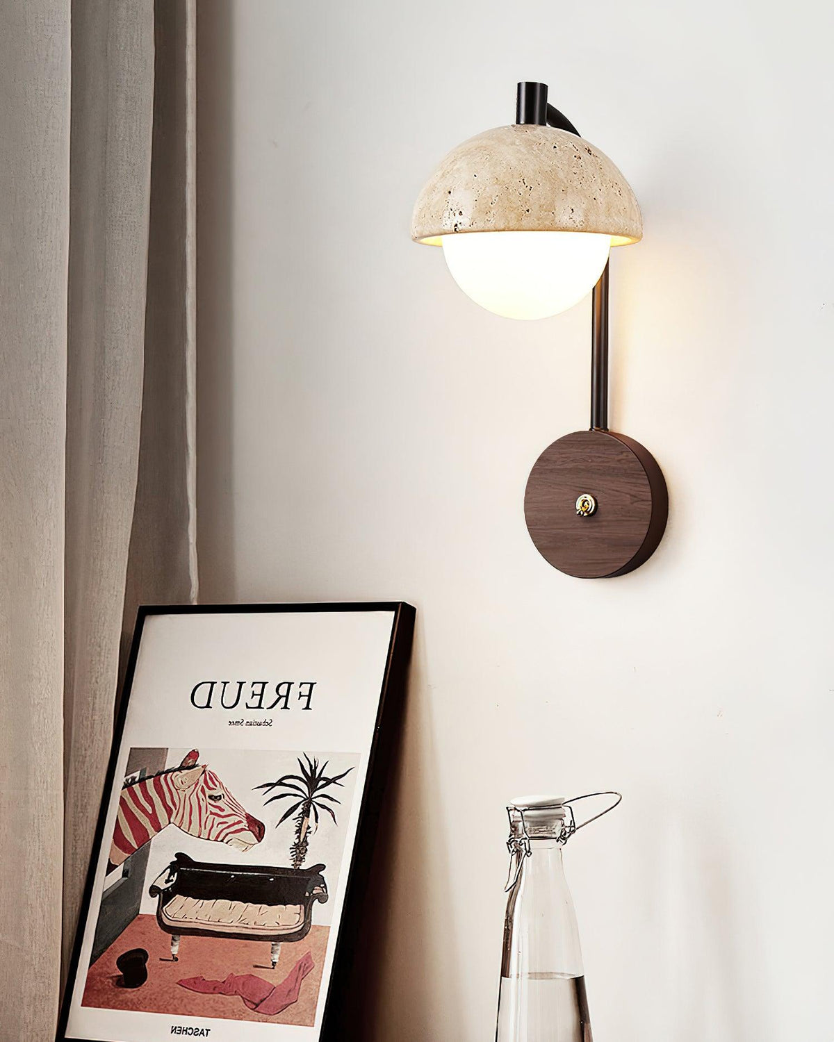 Ritta Lampe Murale Travertin Bois Dôme - Neutralighting