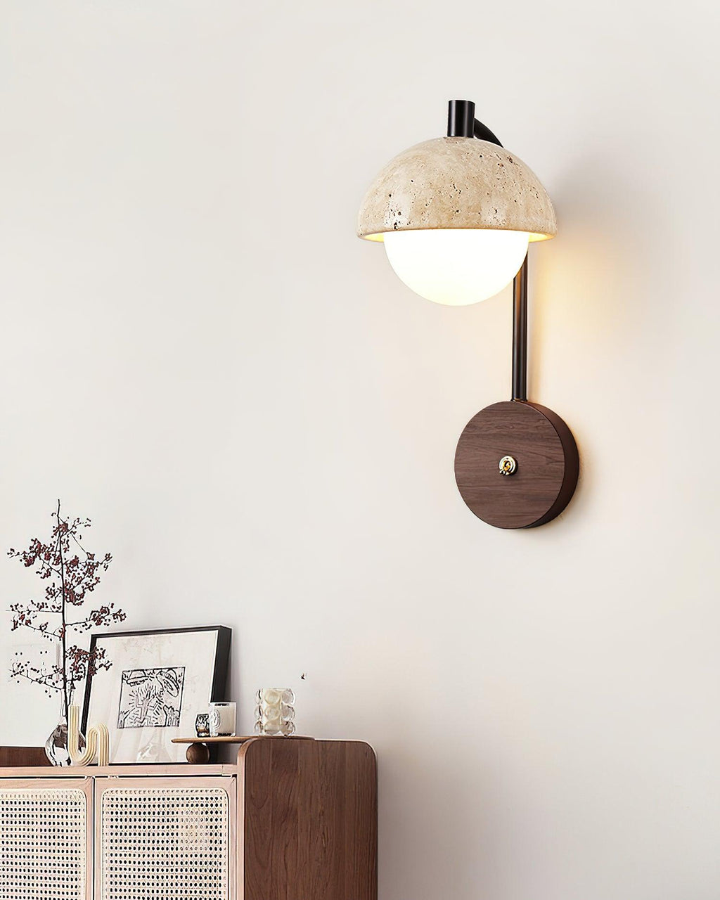 Ritta Lampe Murale Travertin Bois Dôme - Neutralighting