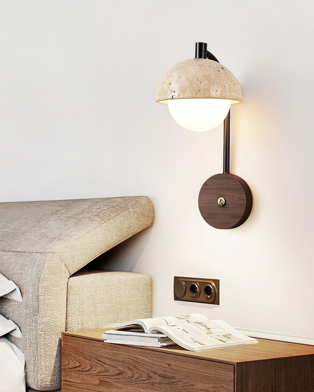Ritta Lampe Murale Travertin Bois Dôme - Neutralighting