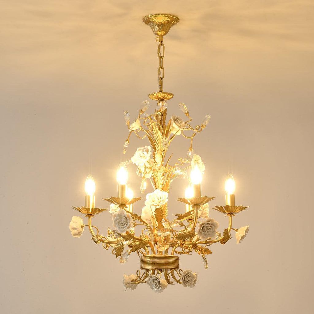 Lustre Orné Cadre Porcelaine Roses Cristal Classique Luxe - Neutralighting