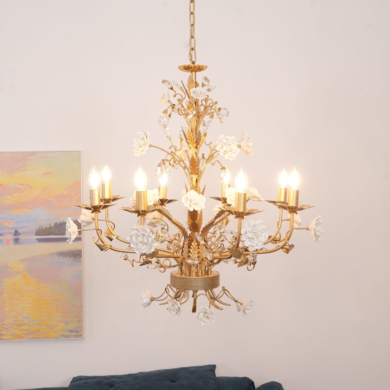 Lustre Orné Cadre Porcelaine Roses Cristal Classique Luxe - Neutralighting