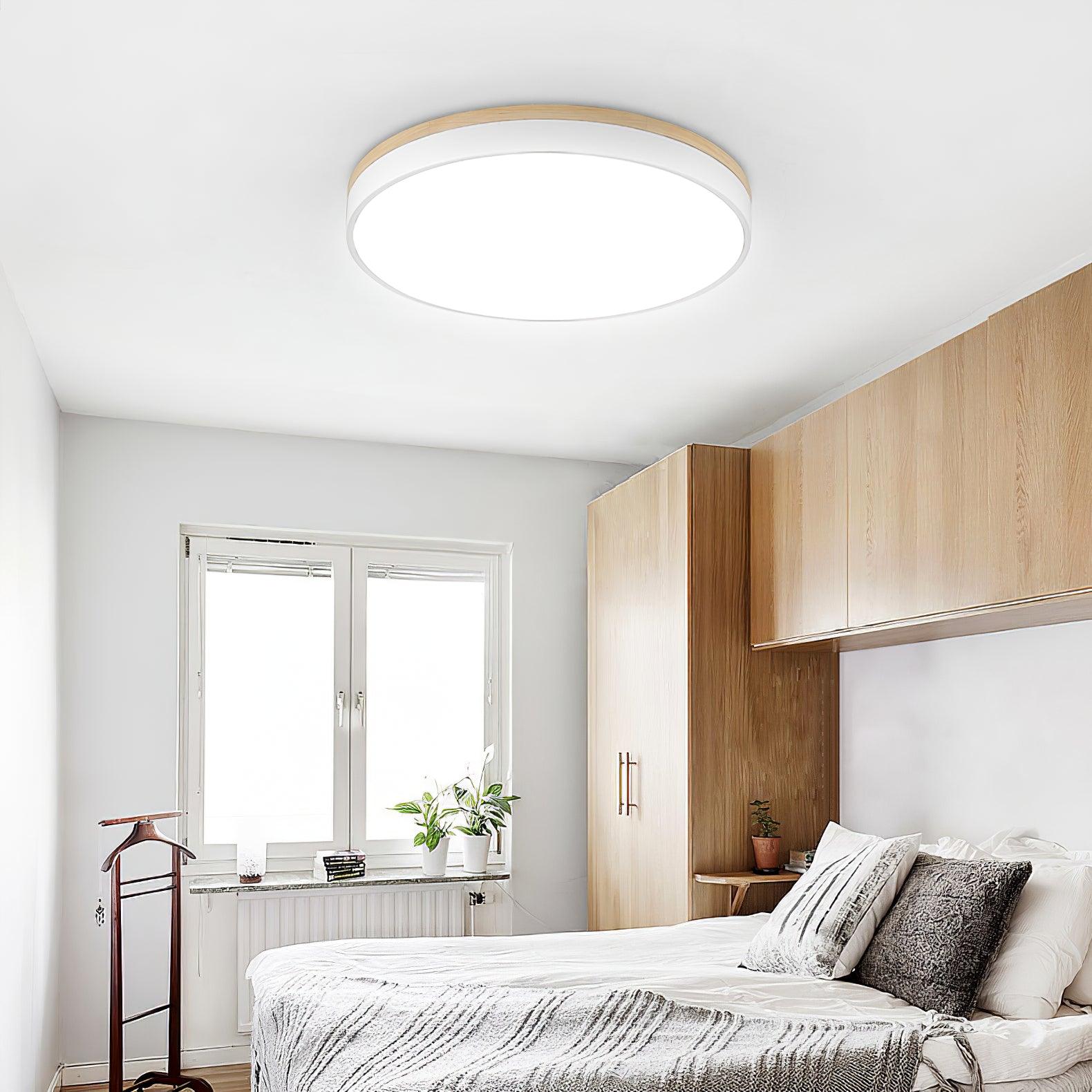 Solara Plafonnier Blanc Ronde avec Bois - Neutralighting