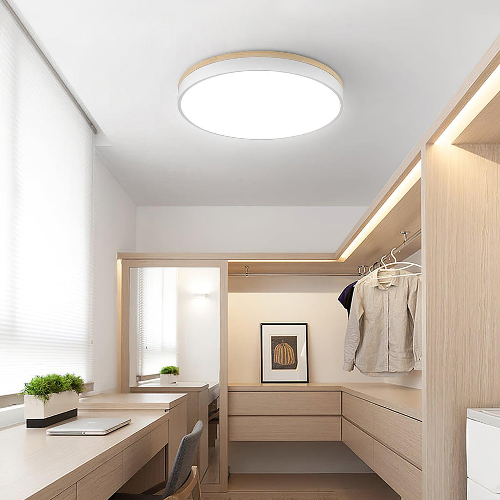 Solara Plafonnier Blanc Ronde avec Bois - Neutralighting
