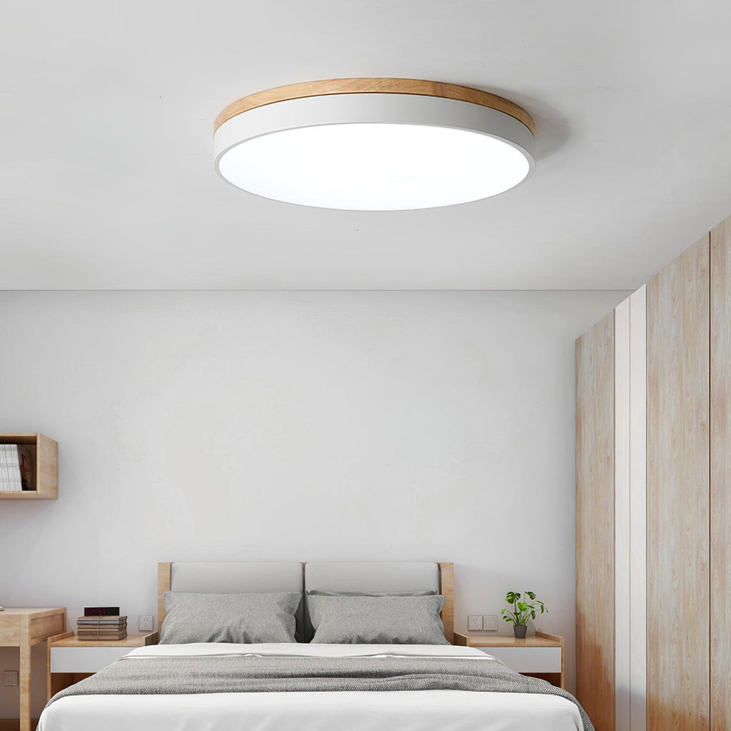 Solara Plafonnier Blanc Ronde avec Bois - Neutralighting