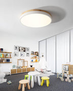 Solara Plafonnier Blanc Ronde avec Bois - Neutralighting