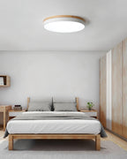 Solara Plafonnier Blanc Ronde avec Bois - Neutralighting