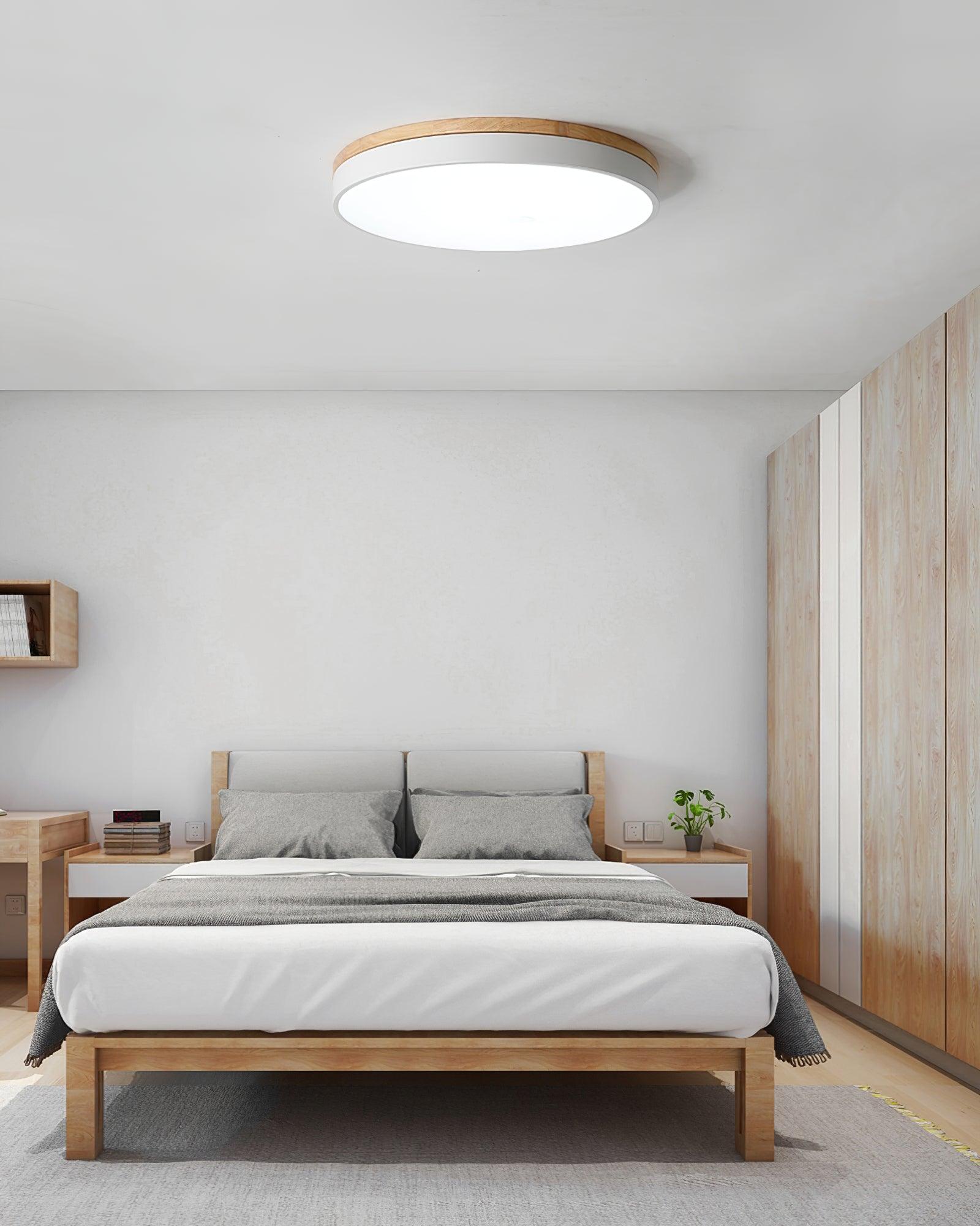 Solara Plafonnier Blanc Ronde avec Bois - Neutralighting