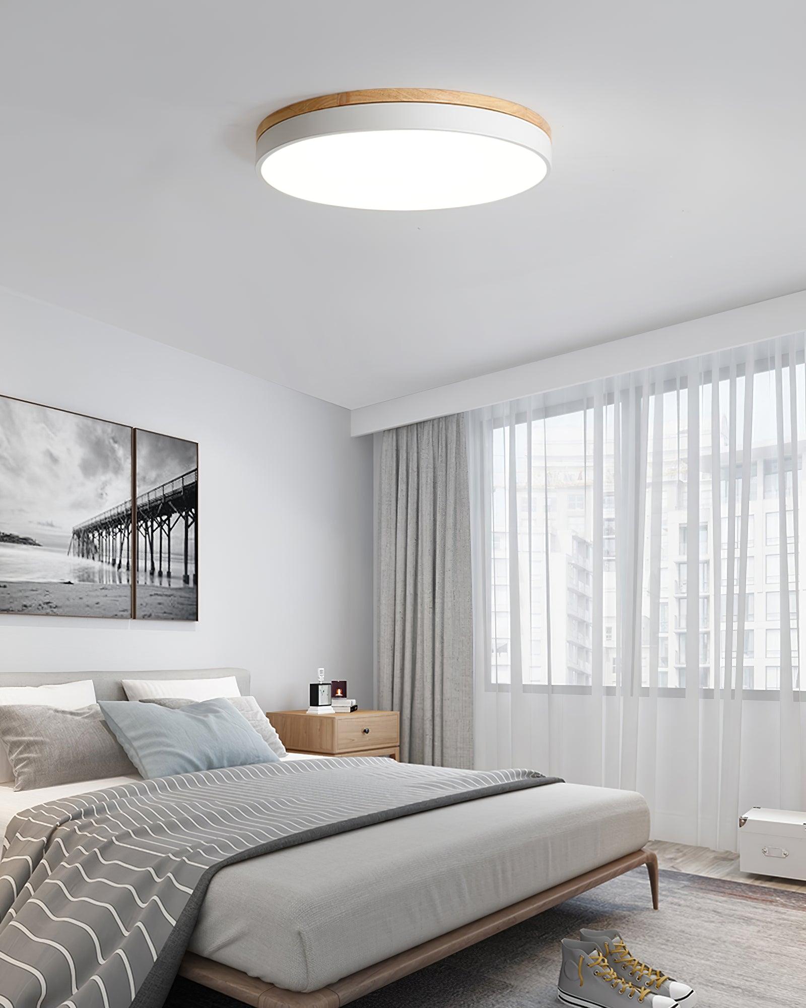 Solara Plafonnier Blanc Ronde avec Bois - Neutralighting