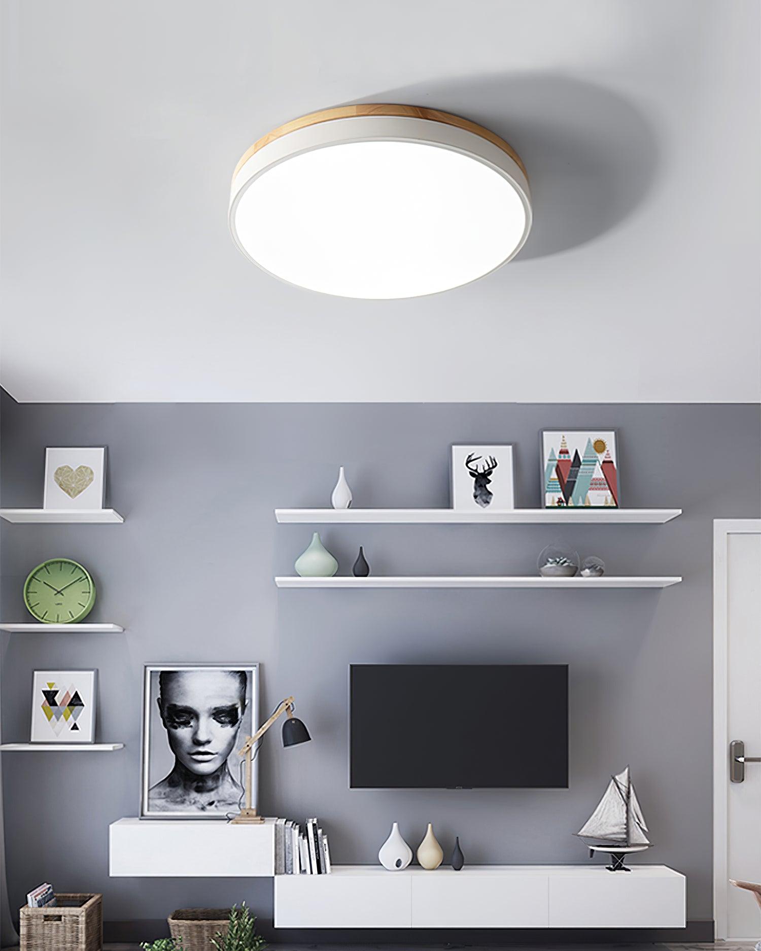 Solara Plafonnier Blanc Ronde avec Bois - Neutralighting