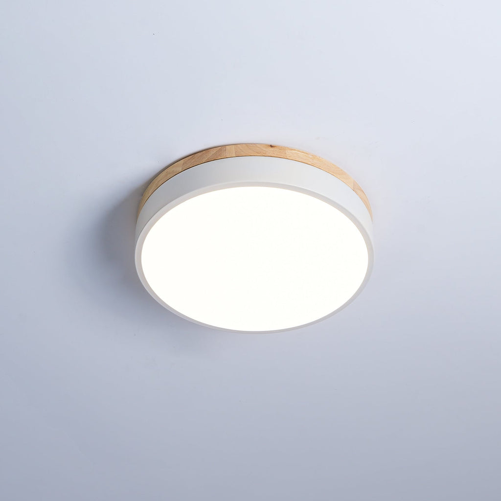 Solara Plafonnier Blanc Ronde avec Bois - Neutralighting