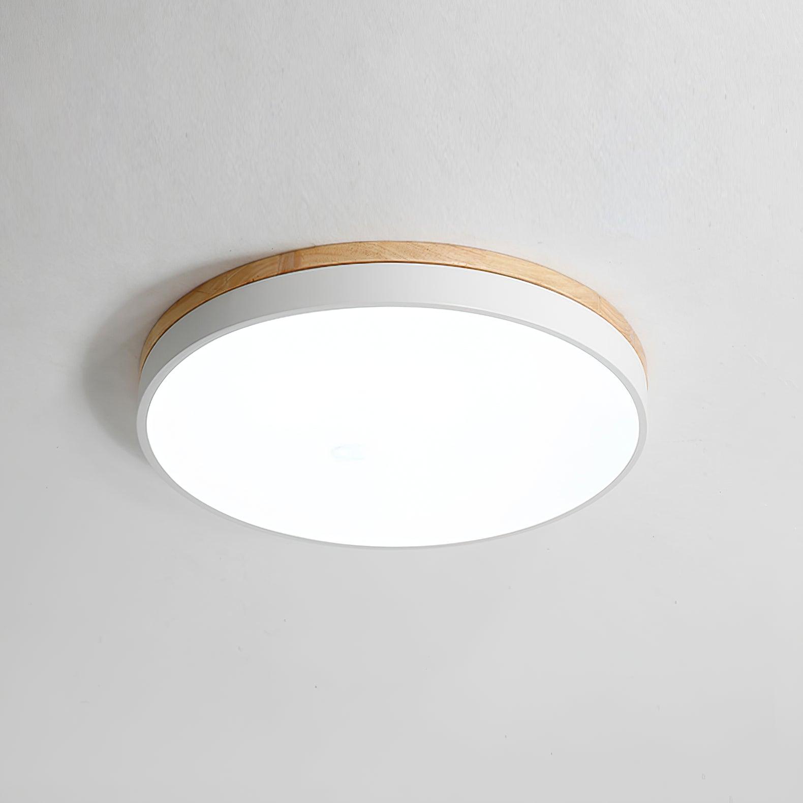 Solara Plafonnier Blanc Ronde avec Bois - Neutralighting