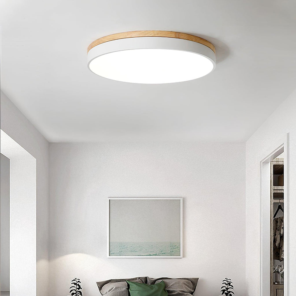 Solara Plafonnier Blanc Ronde avec Bois - Neutralighting