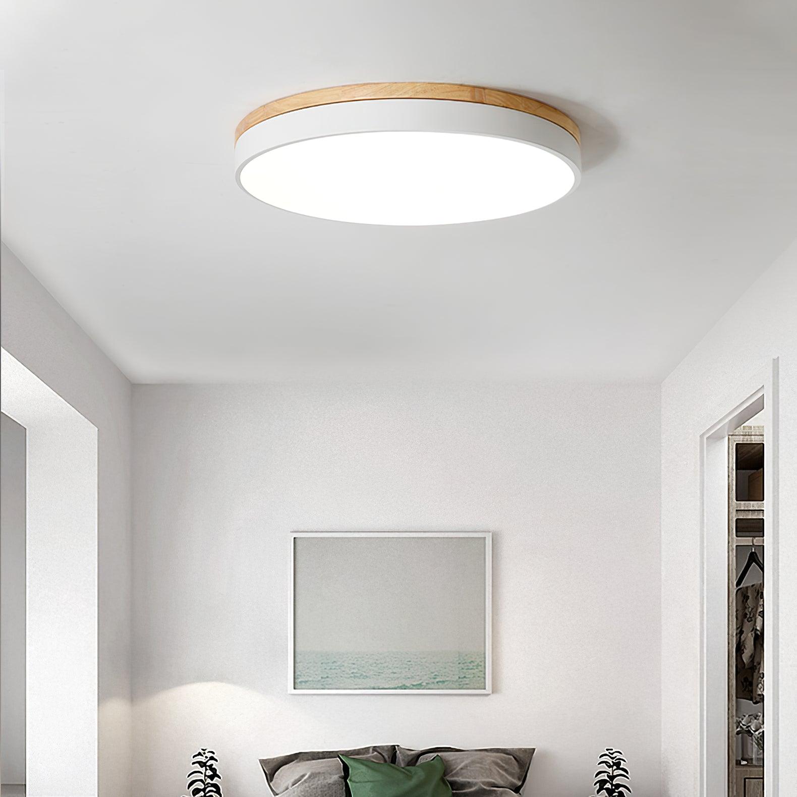 Solara Plafonnier Blanc Ronde avec Bois - Neutralighting