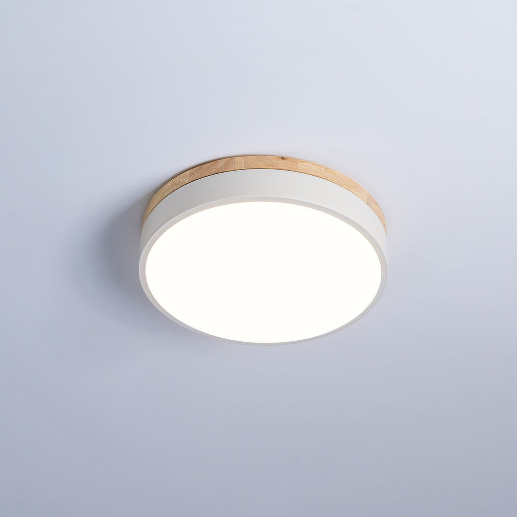 Solara Plafonnier Blanc Ronde avec Bois - Neutralighting