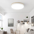 Solara Plafonnier Blanc Ronde avec Bois - Neutralighting