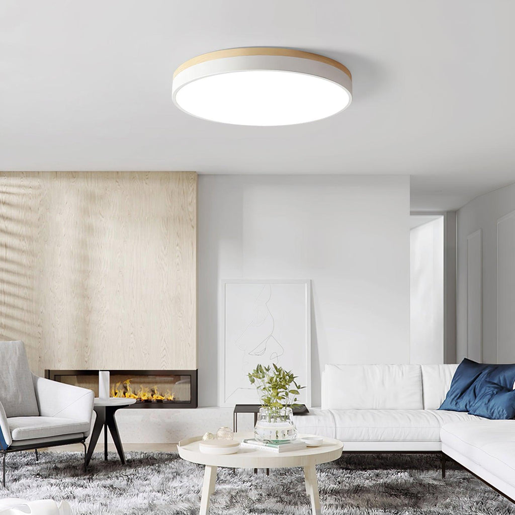 Solara Plafonnier Blanc Ronde avec Bois - Neutralighting