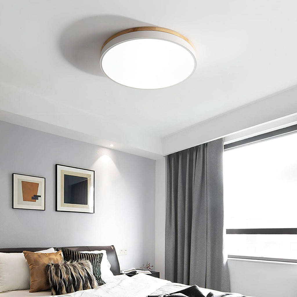 Solara Plafonnier Blanc Ronde avec Bois - Neutralighting