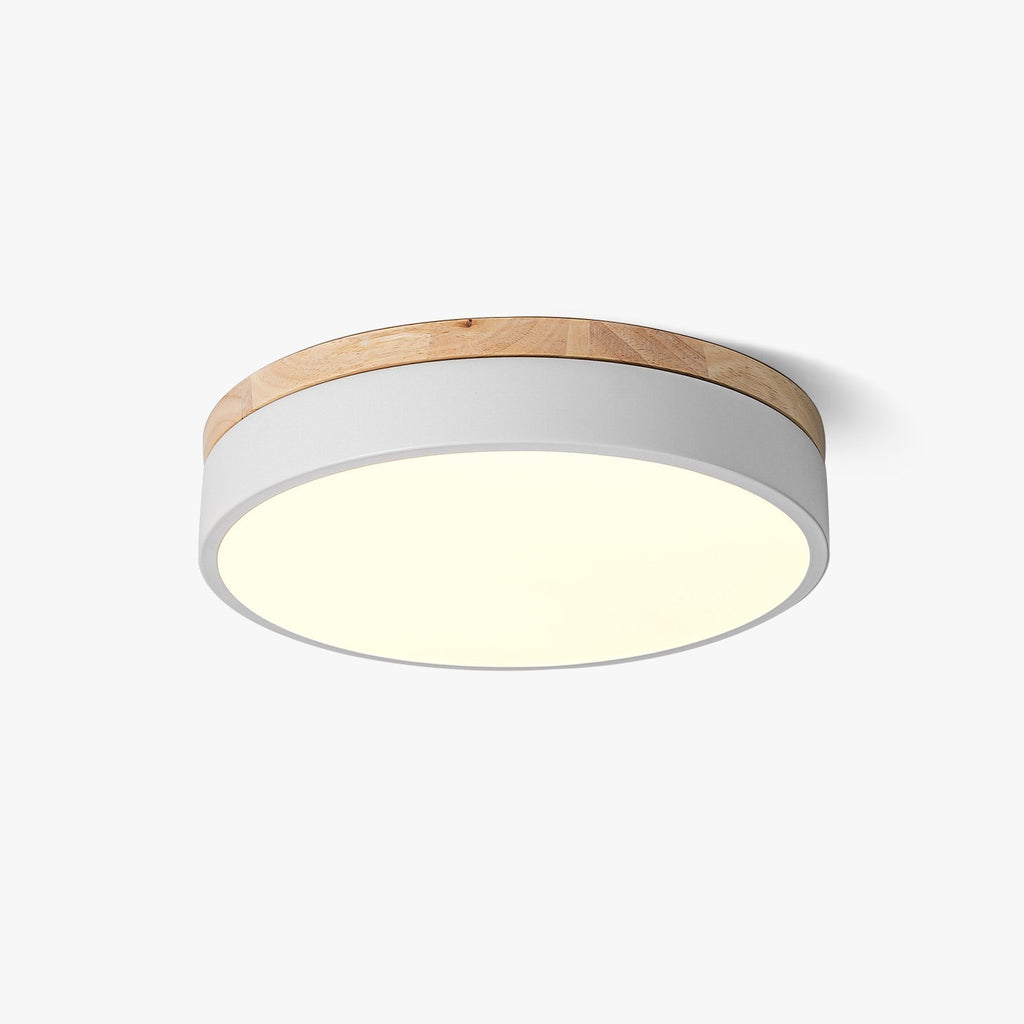 Solara Plafonnier Blanc Ronde avec Bois - Neutralighting