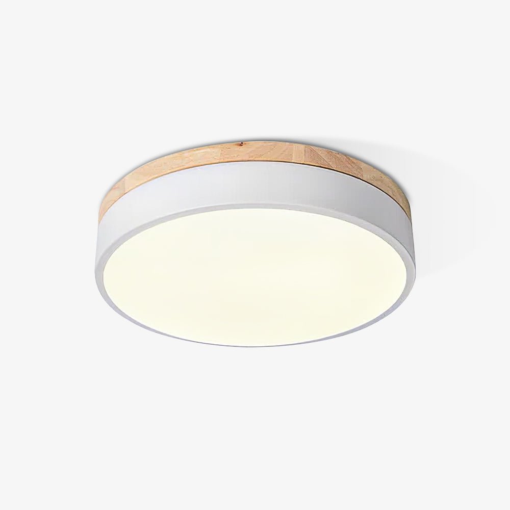 Solara Plafonnier Blanc Ronde avec Bois - Neutralighting