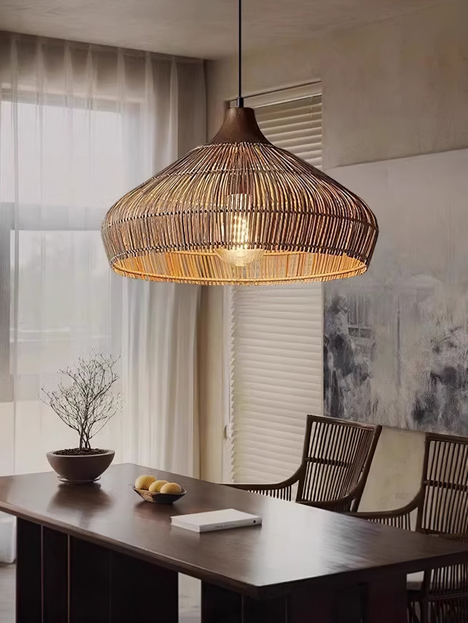 Lythean Elegance Art Rattan Wood Pendant Light - Neutralighting