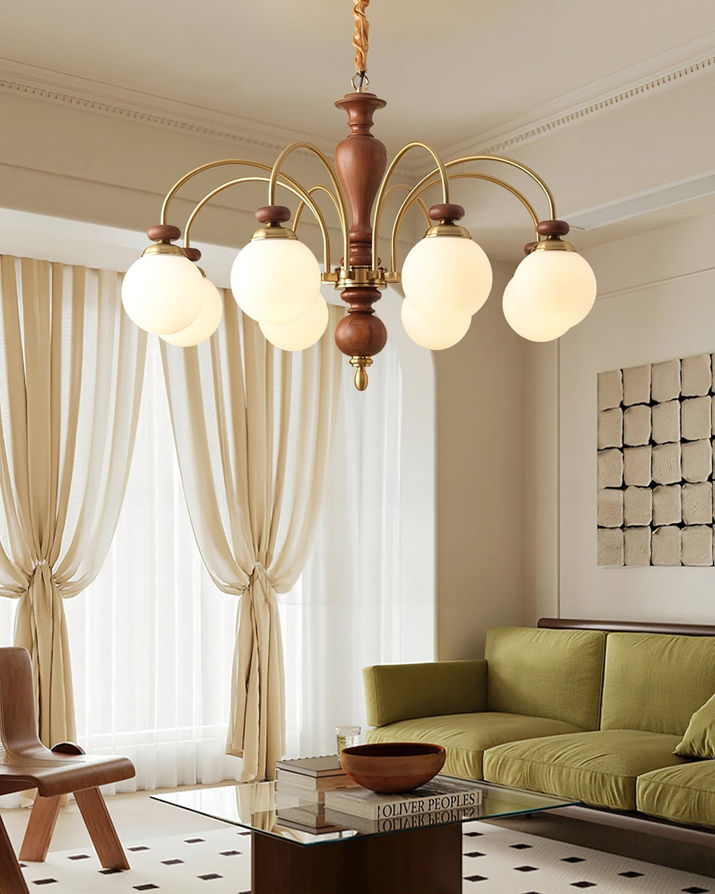 Solara Chandelier Classique en Bois et Laiton - Neutralighting