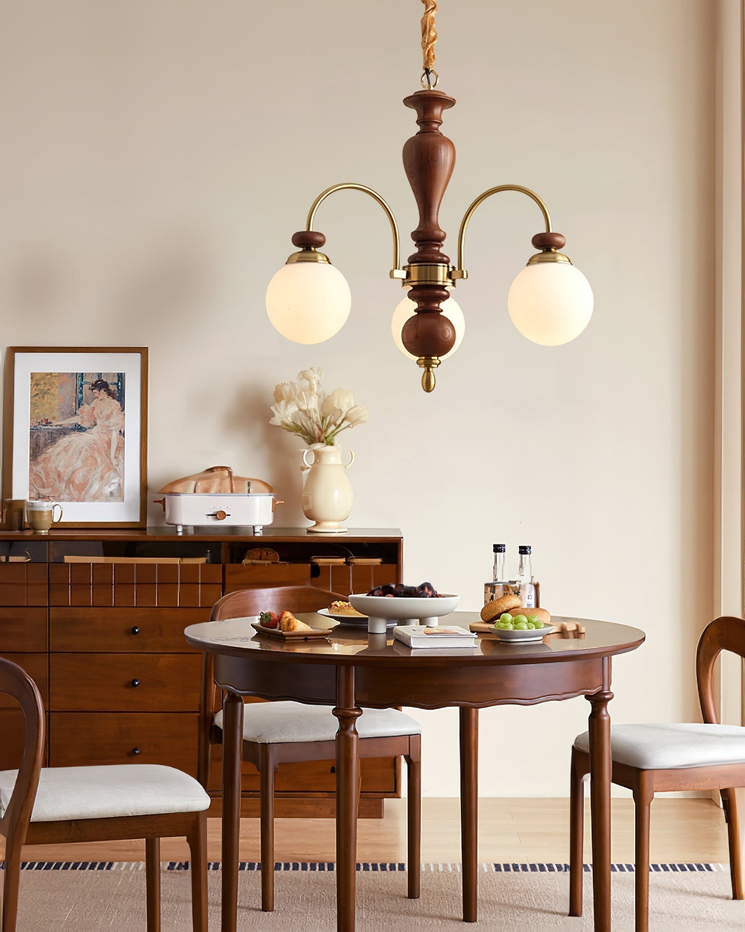 Solara Chandelier Classique en Bois et Laiton - Neutralighting